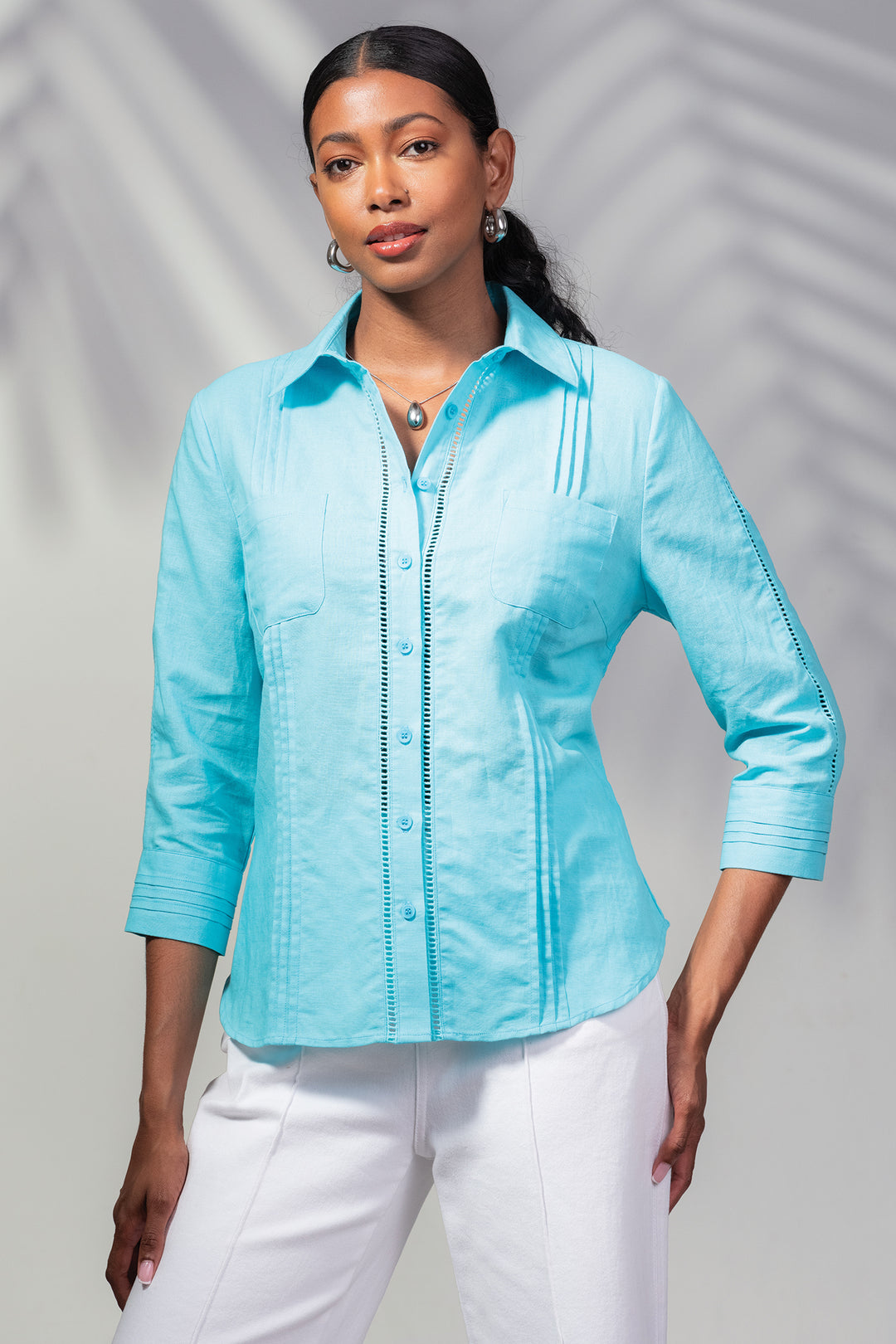 Alison Sheri A45456 Aqua Blue Sleeved Shirt - Rouge Boutique Inverness