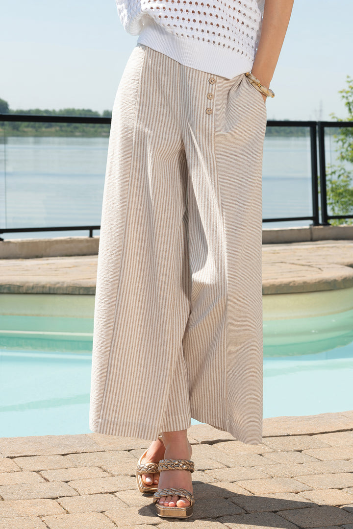 Alison Sheri A45489 Wide Leg Beige Stripe Crop Trouser - Rouge Boutique Inverness