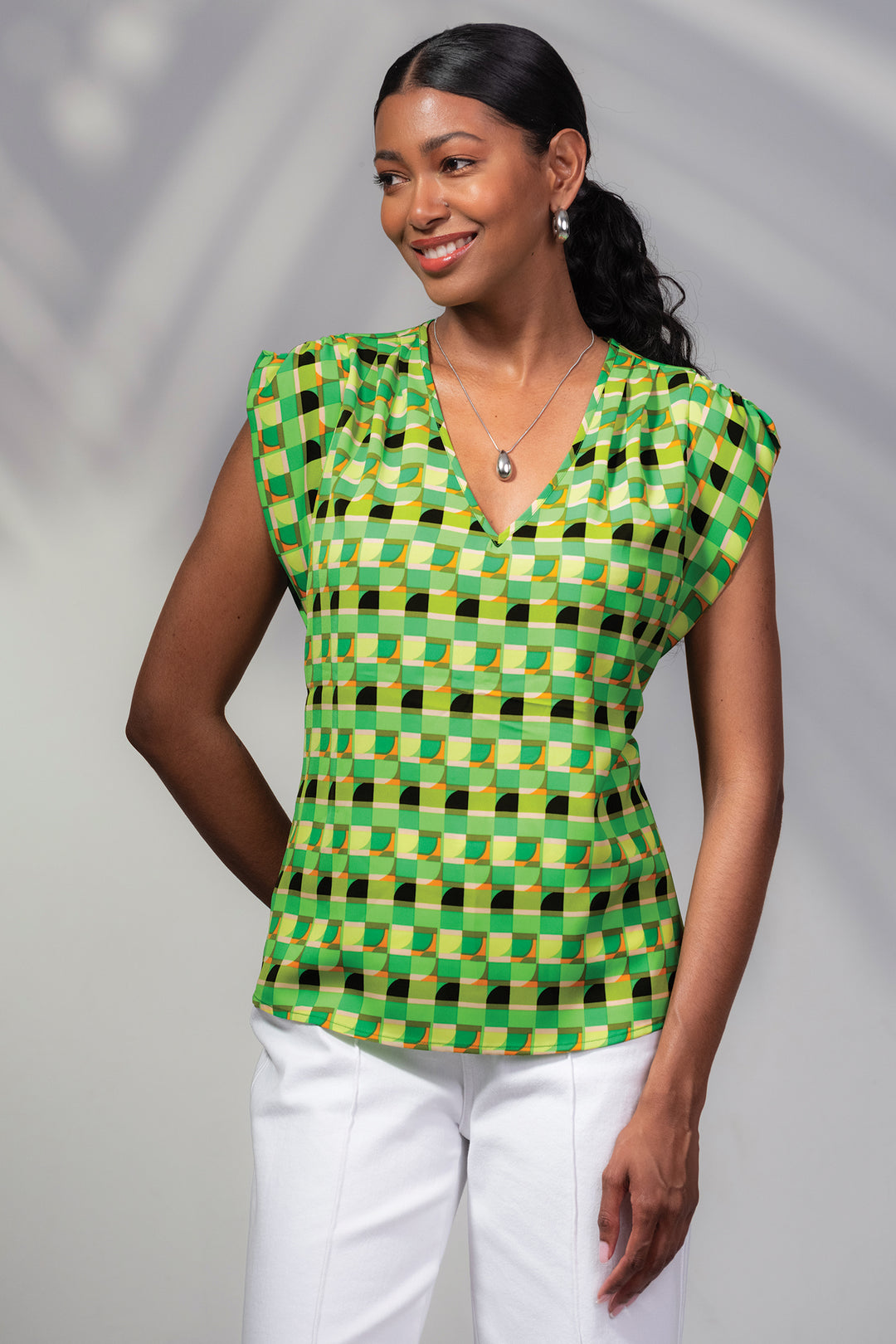 Alison Sheri A45570 Green Short Sleeved V-Neck Top - Rouge Boutique Inverness