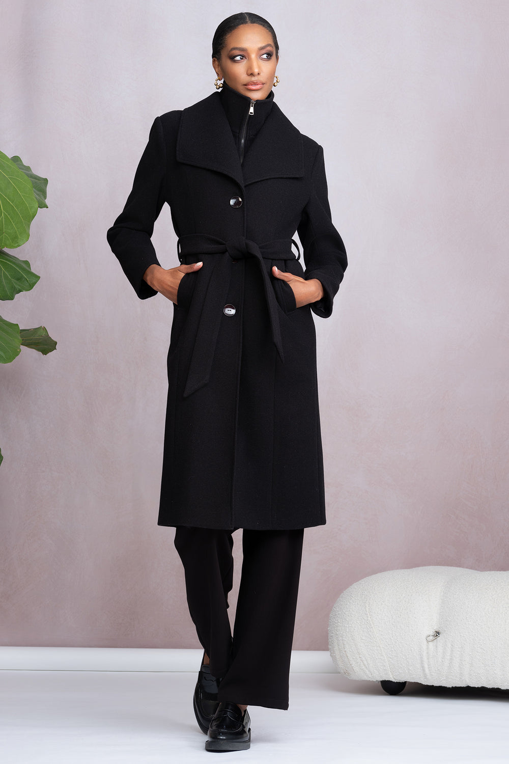 Alison Sheri A46018 Black Funnel Neck Coat - Rouge Boutique Inverness