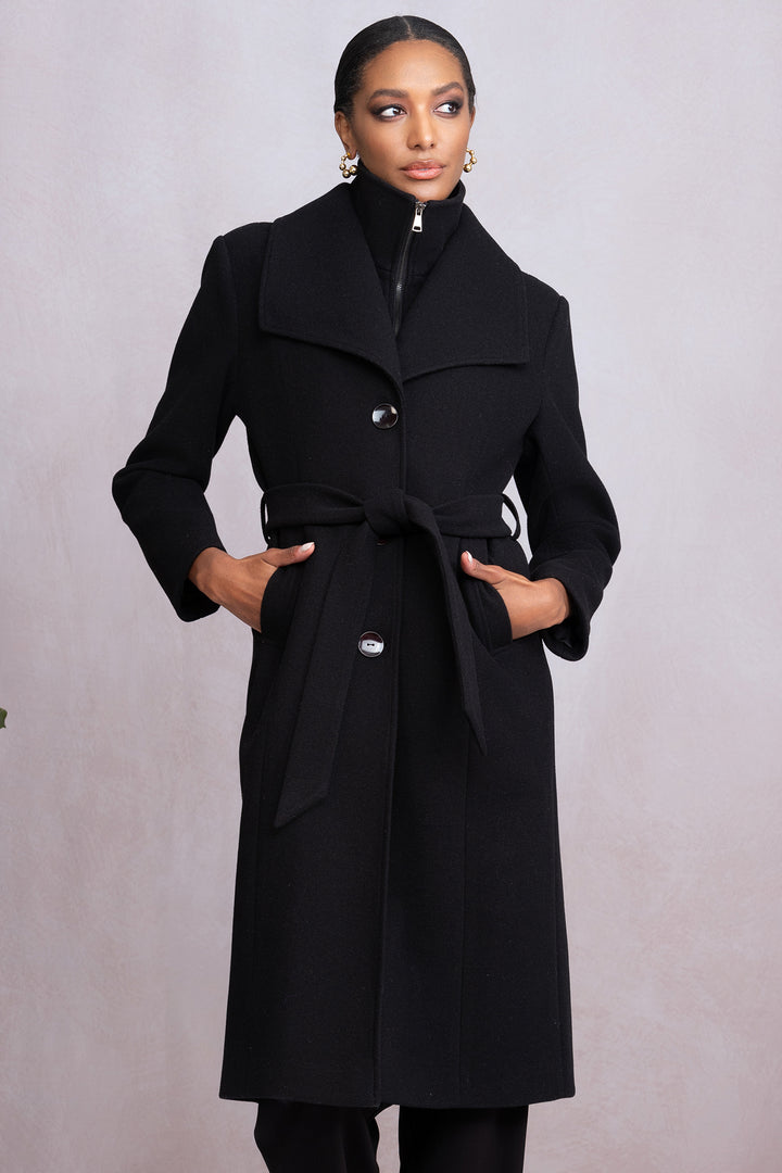 Alison Sheri A46018 Black Funnel Neck Coat - Rouge Boutique Inverness
