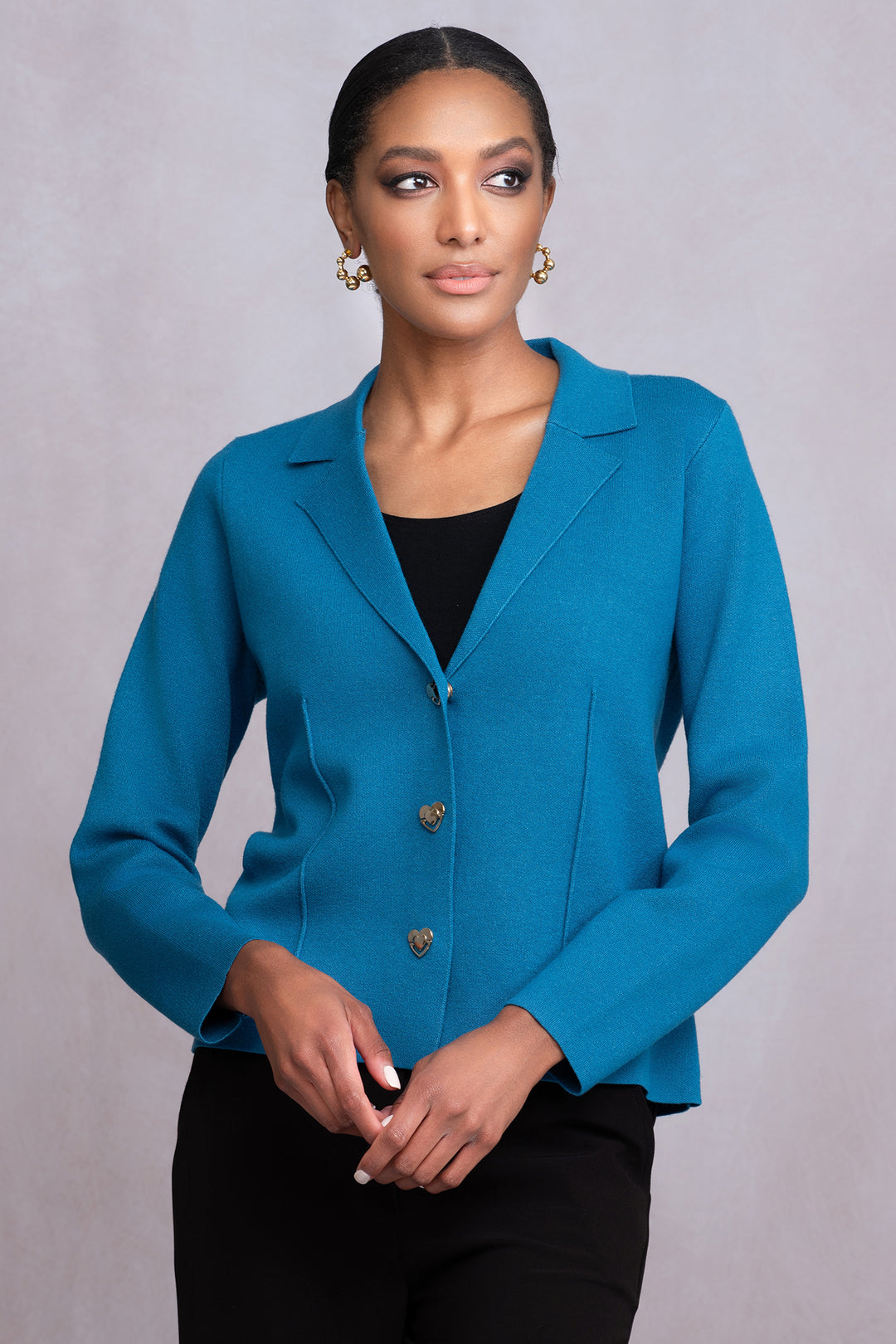 Alison Sheri A46058 Teal Blue Knit Jacket - Rouge Boutique Inverness