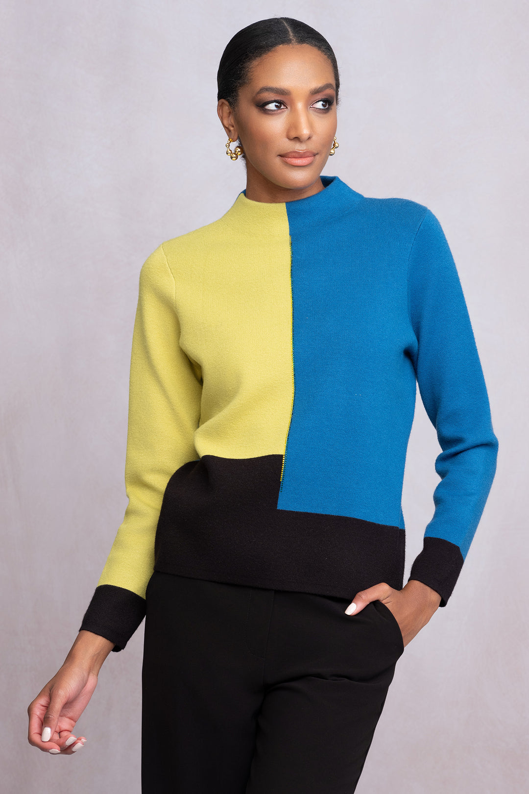 Alison Sheri A46065 Yellow Blue Block Knit Jumper - Rouge Boutique Inverness