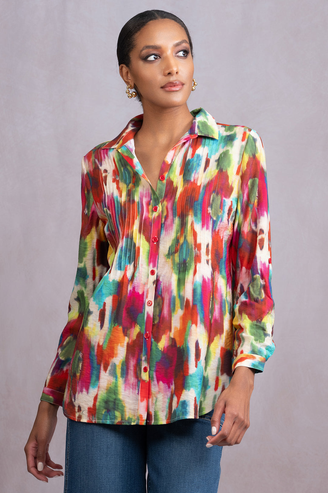 Alison Sheri A46137 Multicolour Dye Pintuck Front Blouse - Rouge Boutique Inverness