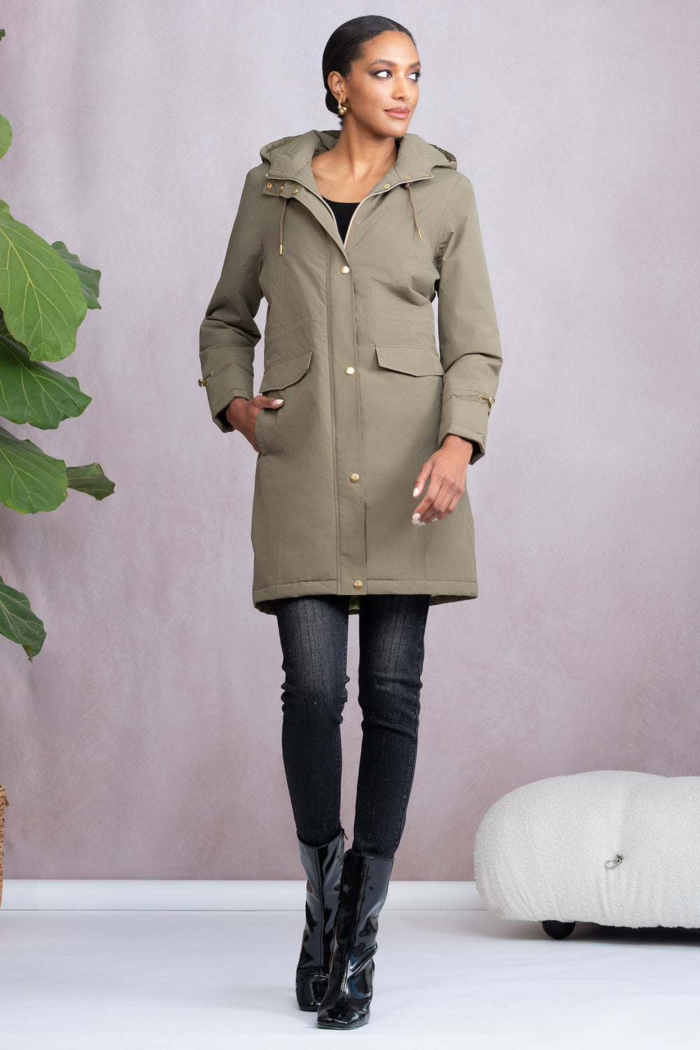 Alison Sheri A46190 Green Parka Hooded Coat - Rouge Boutique Inverness