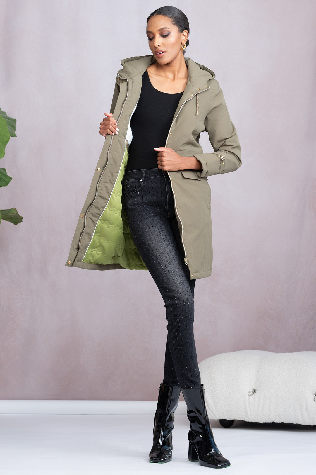 Alison Sheri A46190 Green Parka Hooded Coat - Rouge Boutique Inverness