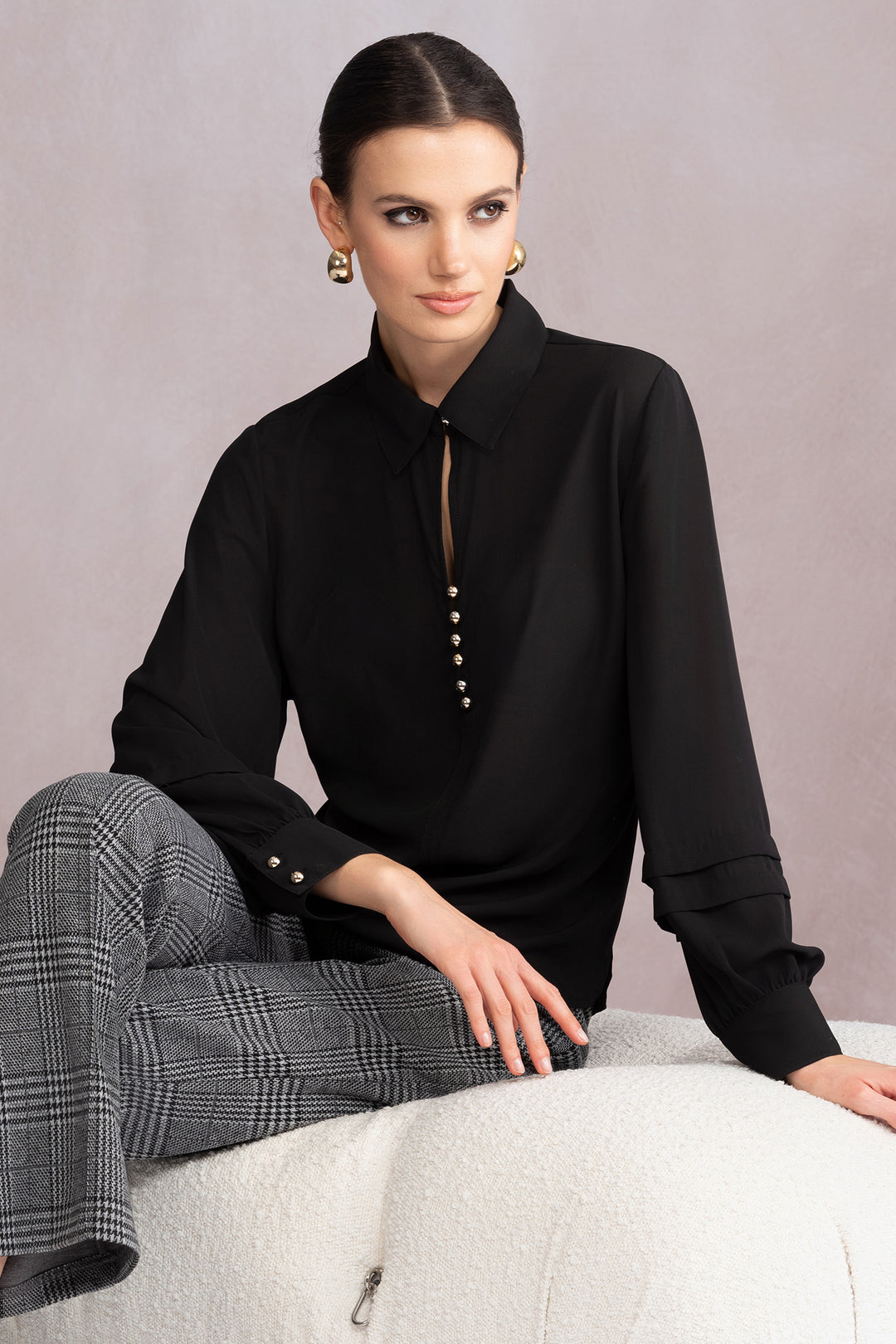 Alison Sheri A46247 Black Button Front Blouse Top - Rouge Boutique Inverness