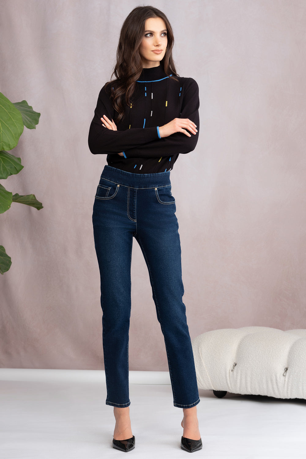 Alison Sheri A46279 Dark Blue Pull-On Jeans - Rouge Boutique Inverness