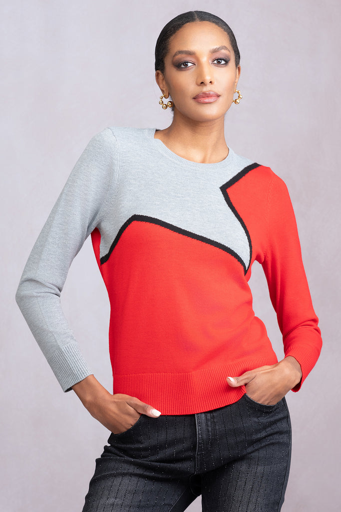 Alison Sheri A46453 Red Grey Slash Pattern Jumper – Rouge Boutique