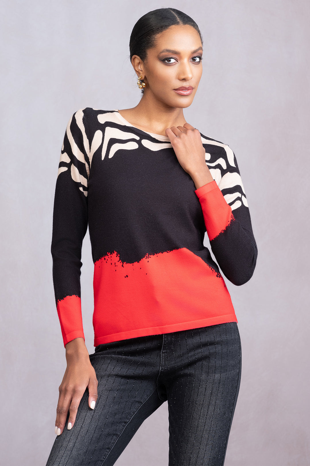 Alison Sheri A46488 Black Animal Print Jumper - Rouge Boutique Inverness