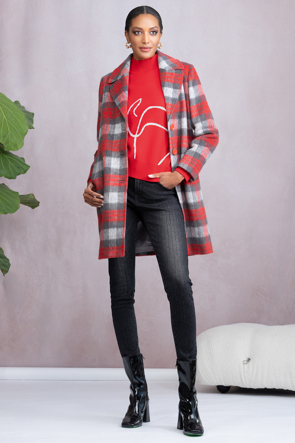 Alison Sheri A46498 Red Check Coat - Rouge Boutique Inverness