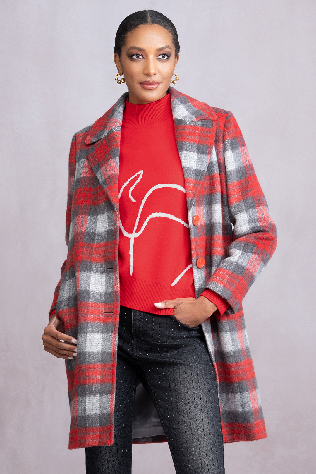 Alison Sheri A46498 Red Check Coat - Rouge Boutique Inverness