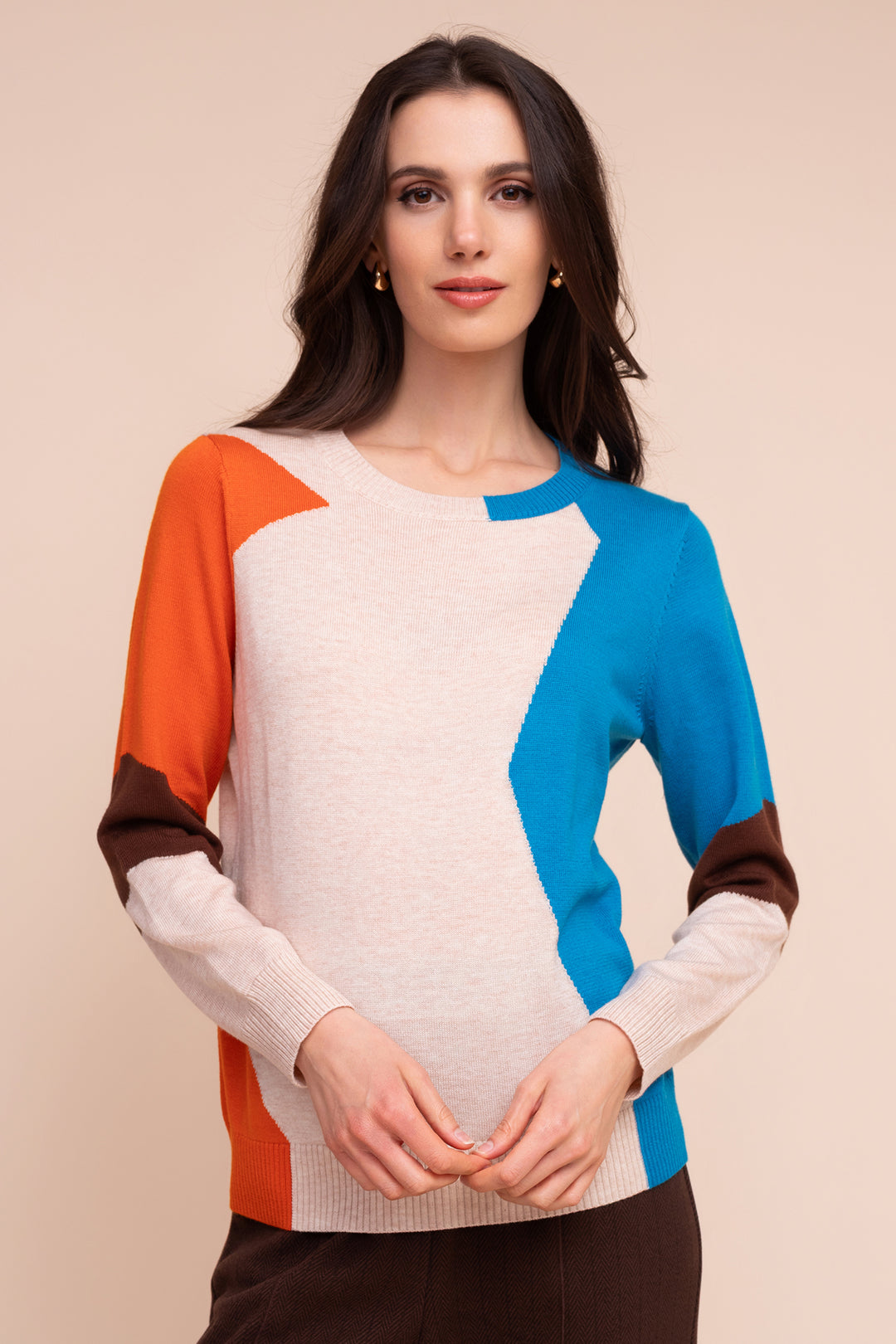 Alison Sheri A48181 oatmeal colour-block jumper at Rouge Boutique