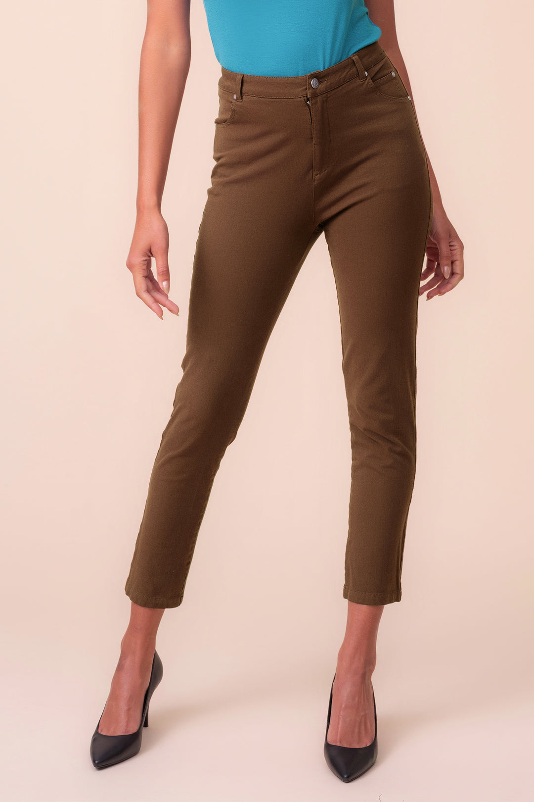 Alison Sheri PAS2400 Chocolate Brown Cropped Trousers at Rouge Boutique