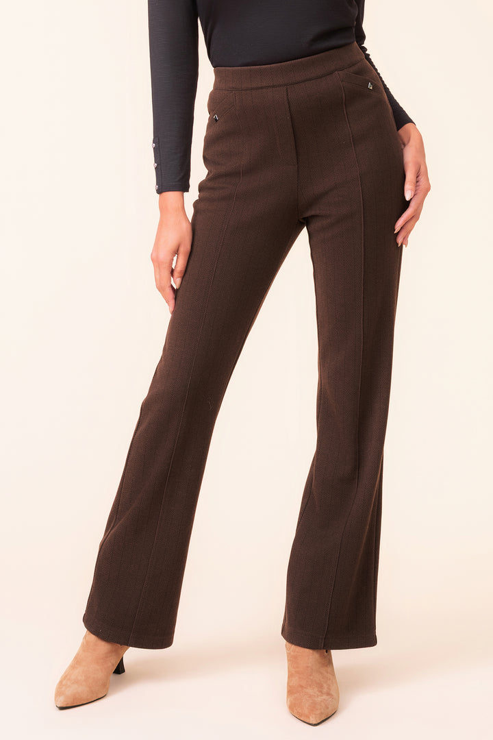 Alison Sheri A48162 chocolate brown herringbone trousers at Rouge Boutique