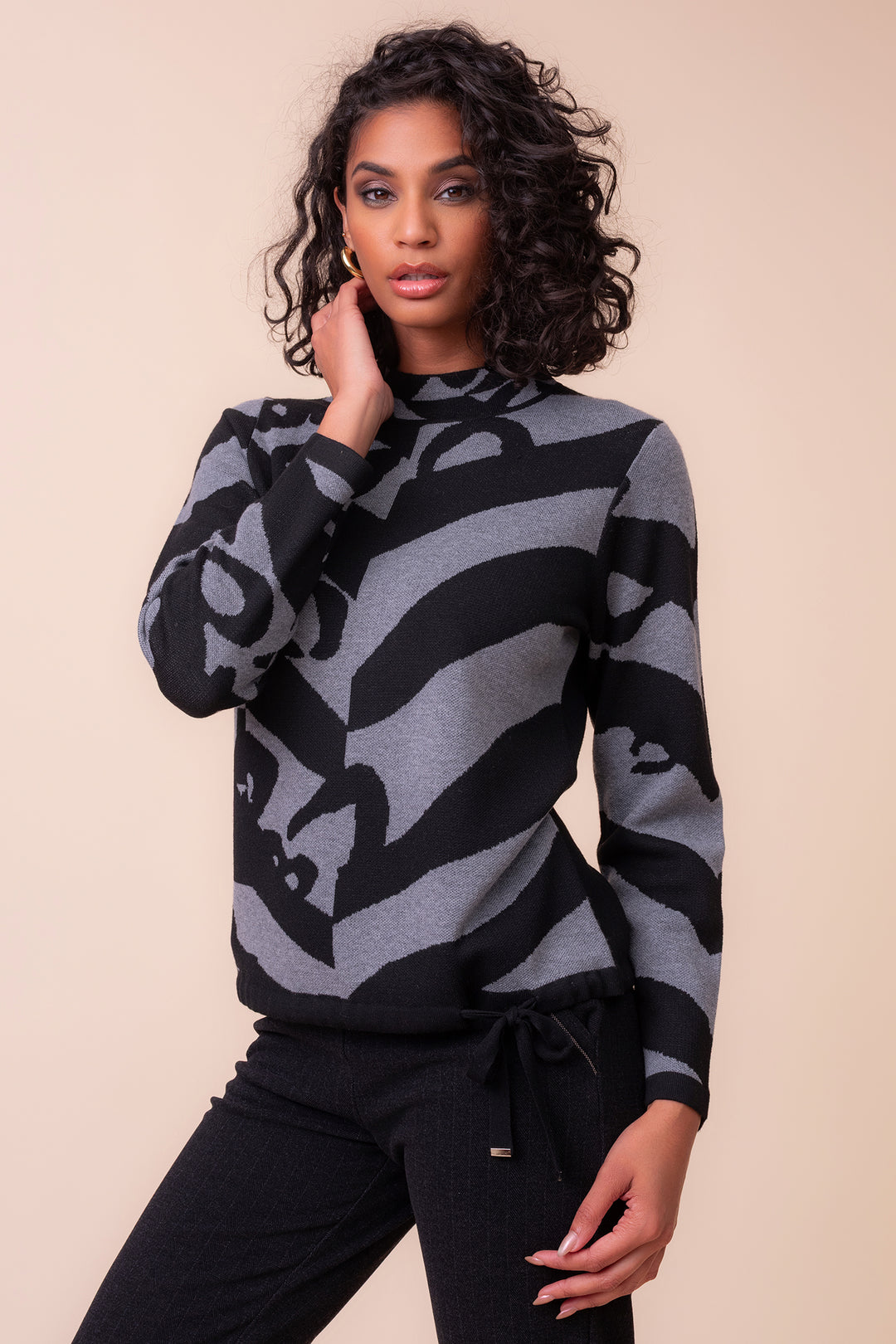 Alison Sheri A48248 grey black graphic print jumper at Rouge Boutique