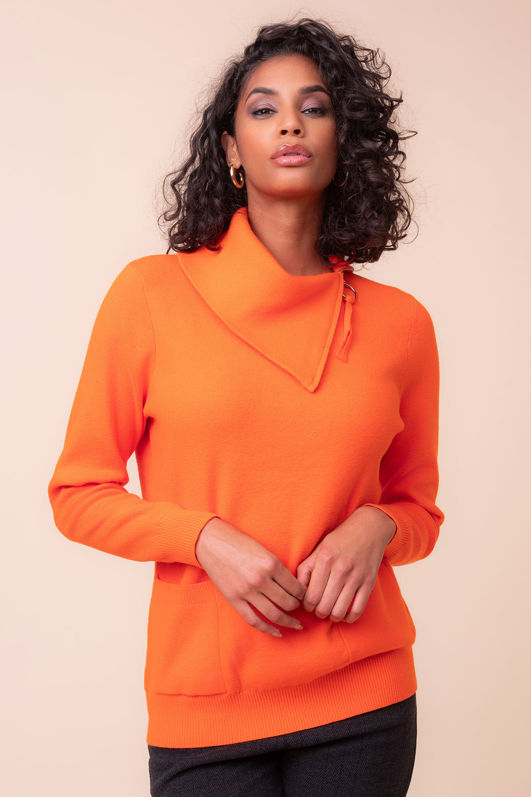 Alison Sheri A48025 orange zip collar jumper at Rouge Boutique