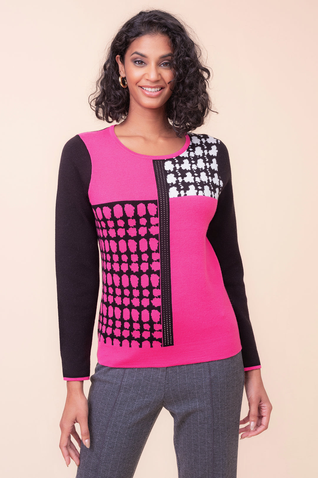 Alison Sheri A48231 fuchsia black block jumper at Rouge Boutique