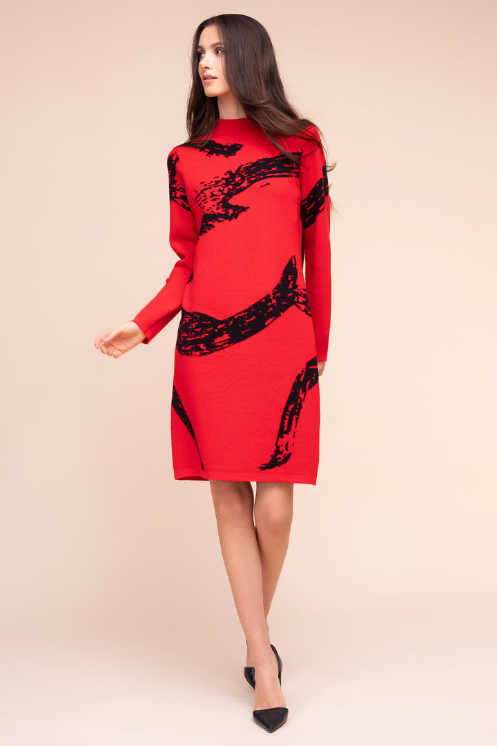 Alison Sheri A48075 red black print knit dress at Rouge Boutique