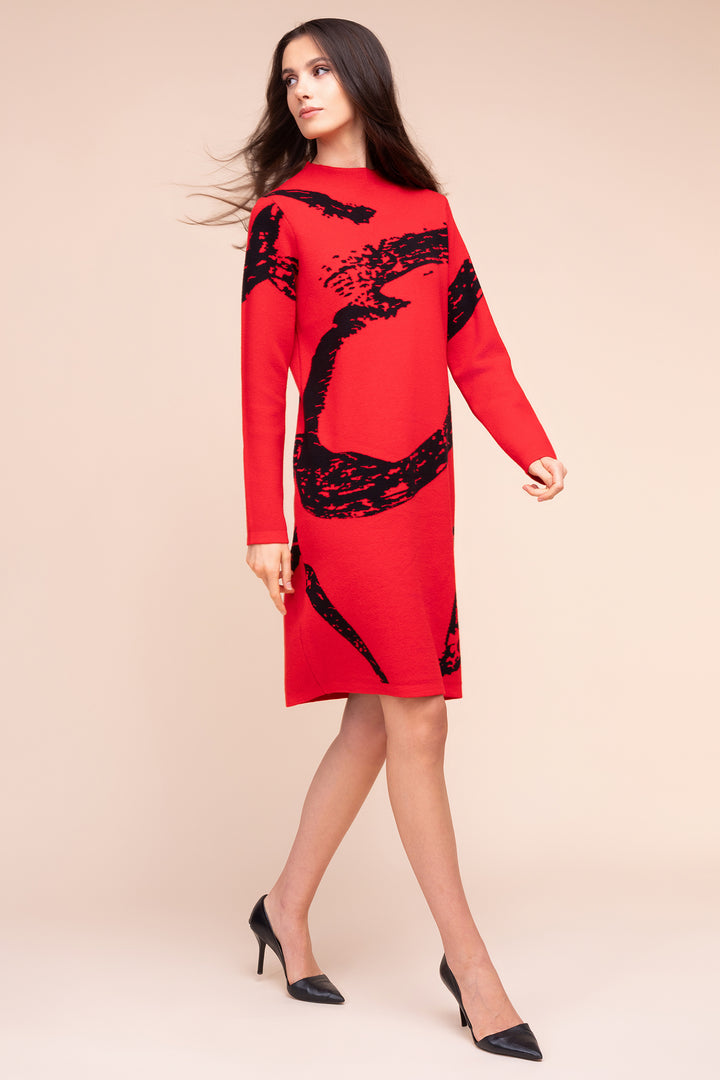 Alison Sheri A48075 red black print knit dress at Rouge Boutique