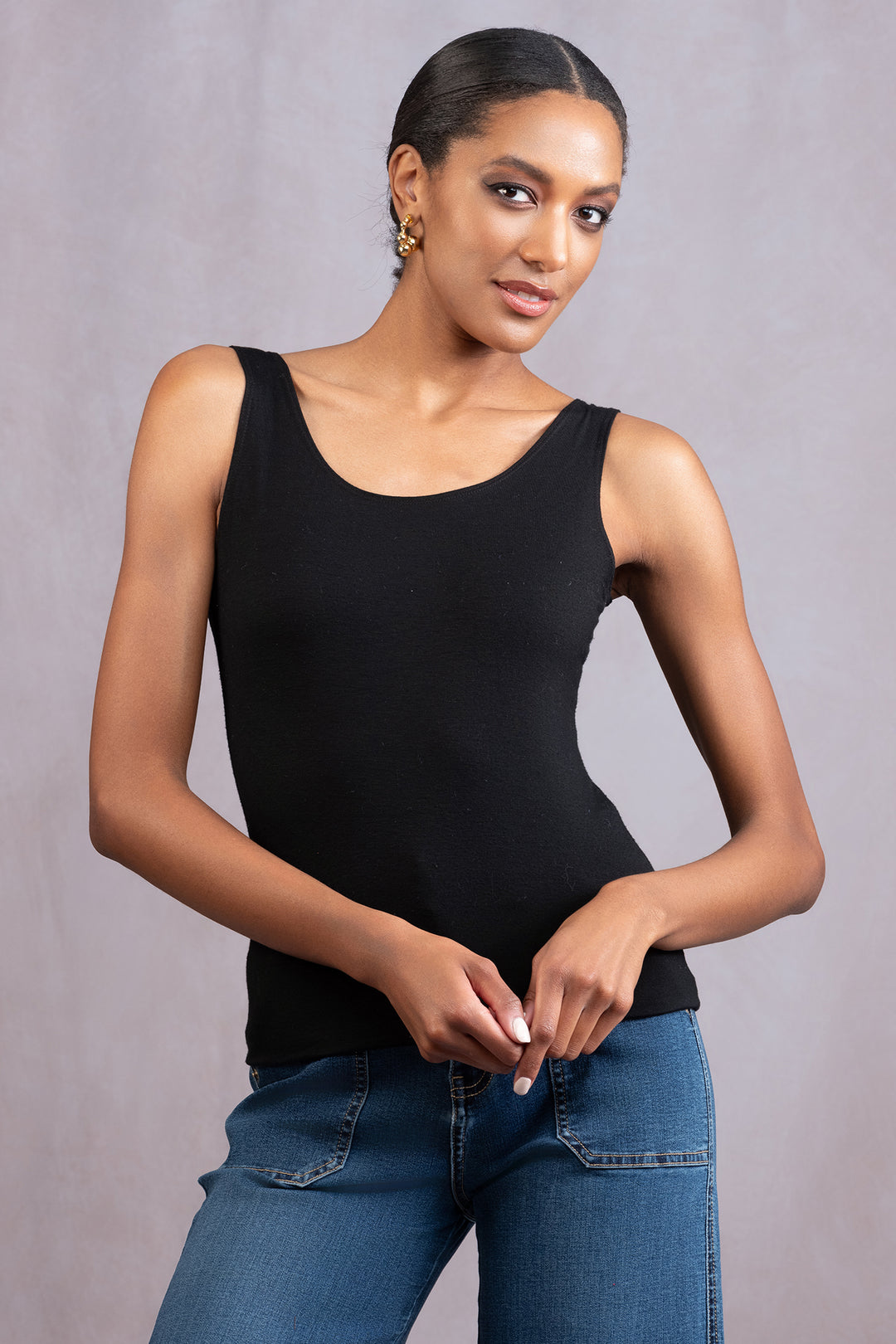 Alison Sheri TAS01 Black Jersey Vest Top - Rouge Boutique Inverness