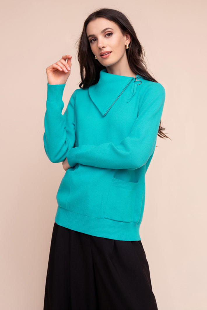 Alison Sheri A48025 teal zip collar jumper at Rouge Boutique