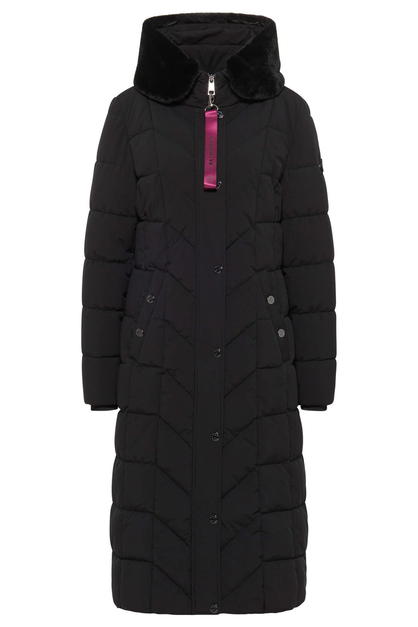 Barbara Lebek 30710032 Black Down Free Coat With Faux Fur Collar - Rouge Boutique