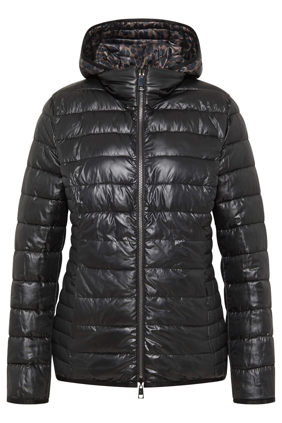 Barbara Lebek 31200032 Black Animal Print Down Free Reversible Coat - Rouge Boutique