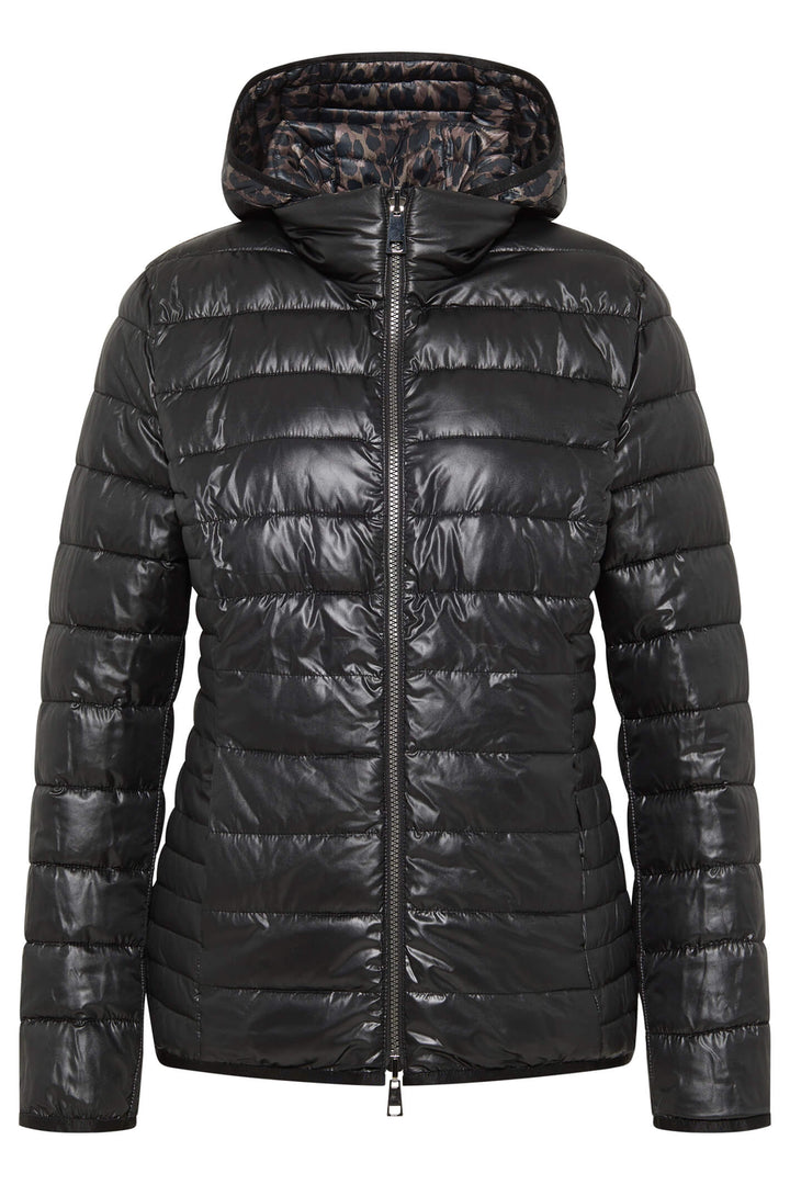 Barbara Lebek 31200032 Black Animal Print Down Free Reversible Coat - Rouge Boutique