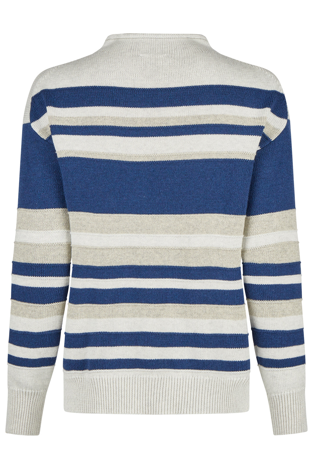 Striped sweater with blue and beige colors on a white background