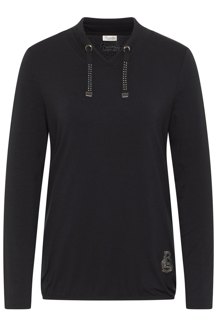 Barbara Lebek 36010032 Black Drawstring Neck Long Sleeve Top - Rouge Boutique