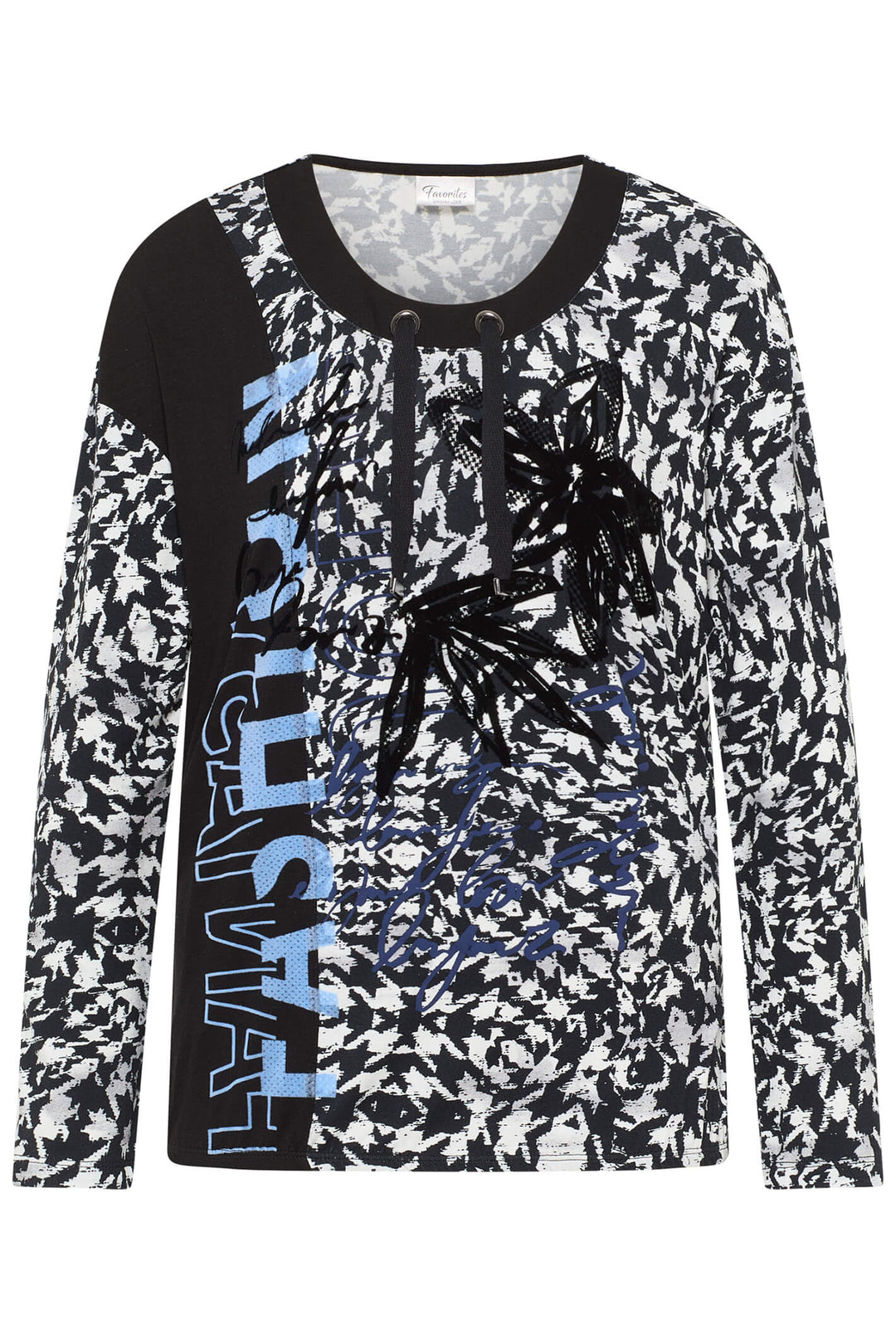 Barbara Lebek 36150032 Black Motif Print Drawstring Neck Top - Rouge Boutique