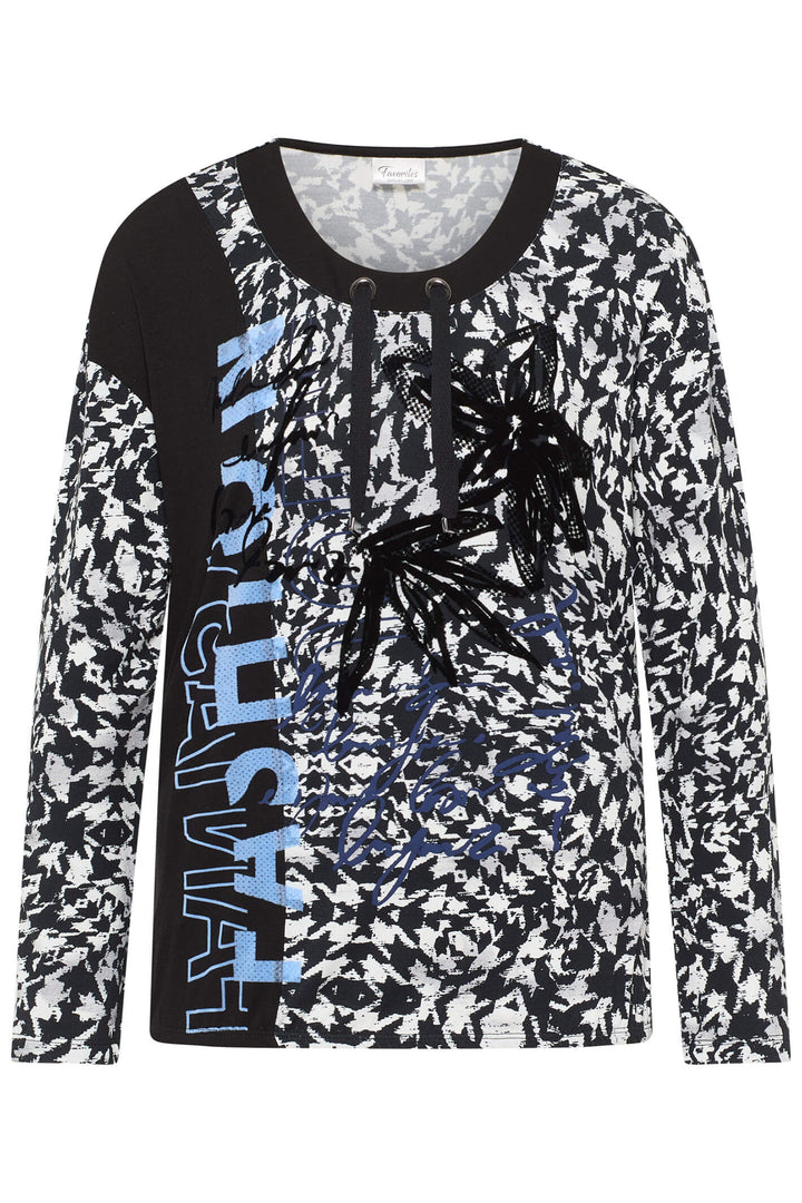 Barbara Lebek 36150032 Black Motif Print Drawstring Neck Top - Rouge Boutique