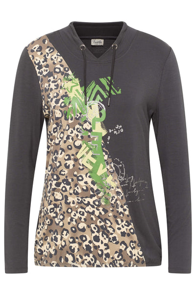 Barbara Lebek 38170032 Dark Grey Animal Print Long Sleeve Top - Rouge Boutique
