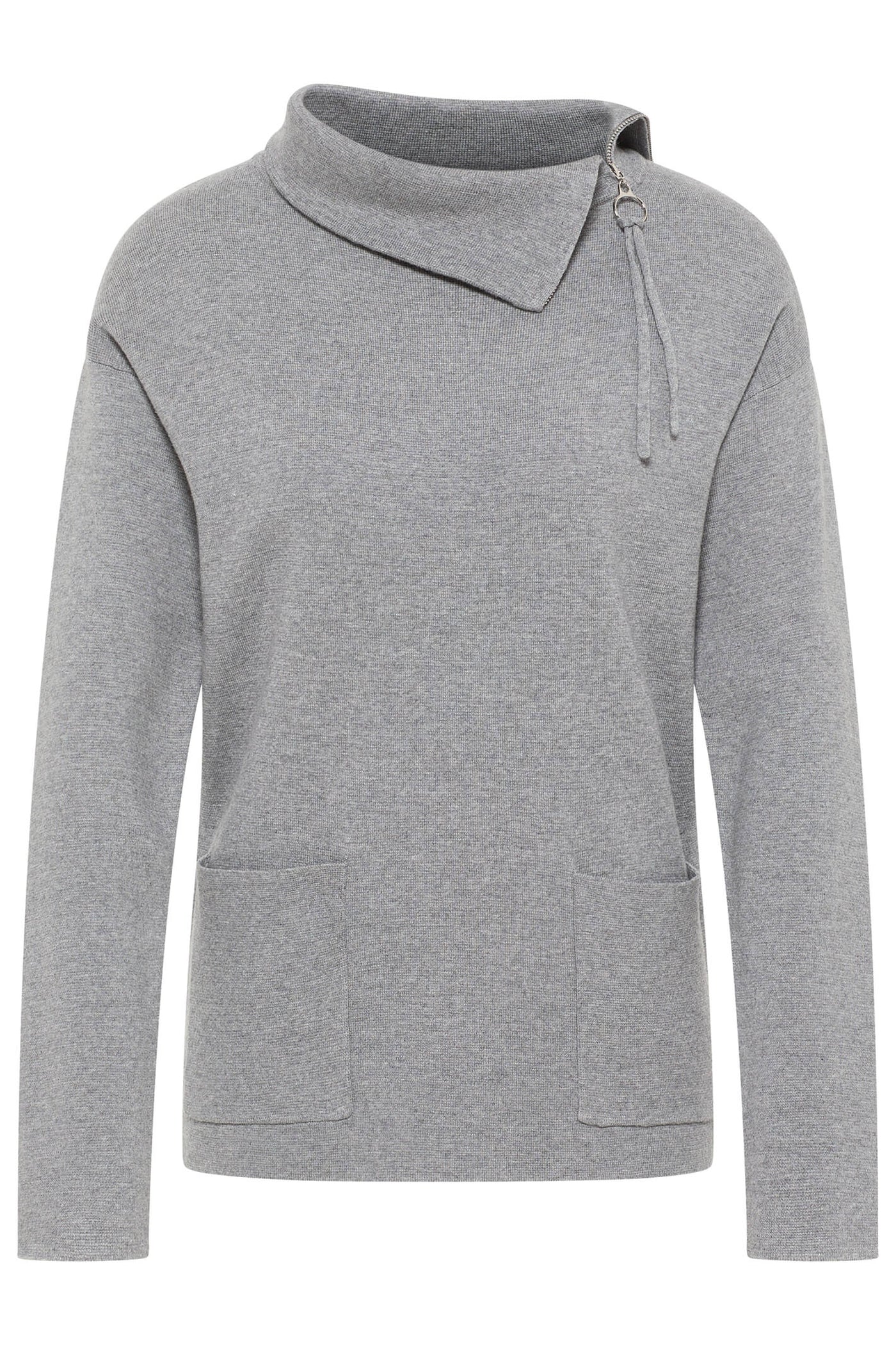 Barbara Lebek 40360032 Grey Marl Zip Neck Jumper - Rouge Boutique