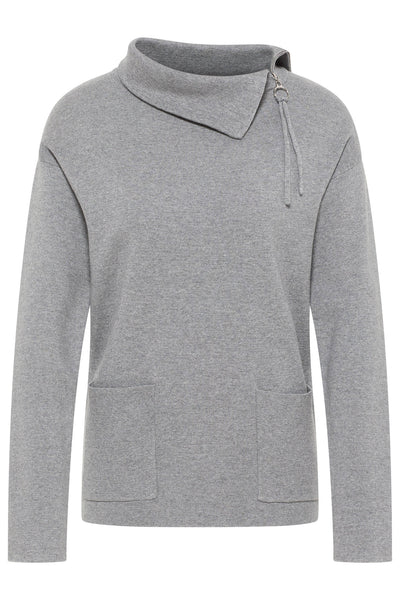 Barbara Lebek 40360032 Grey Marl Zip Neck Jumper - Rouge Boutique
