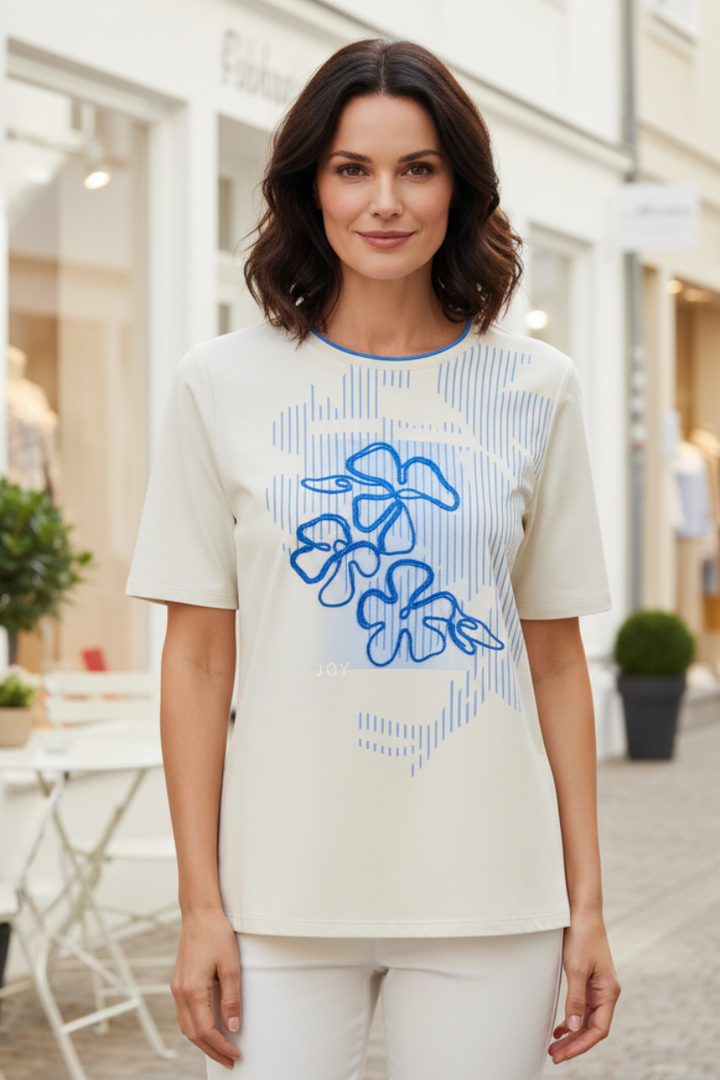 Barbara Lebek 57630062 White Sand Flower Motif T-Shirt 227