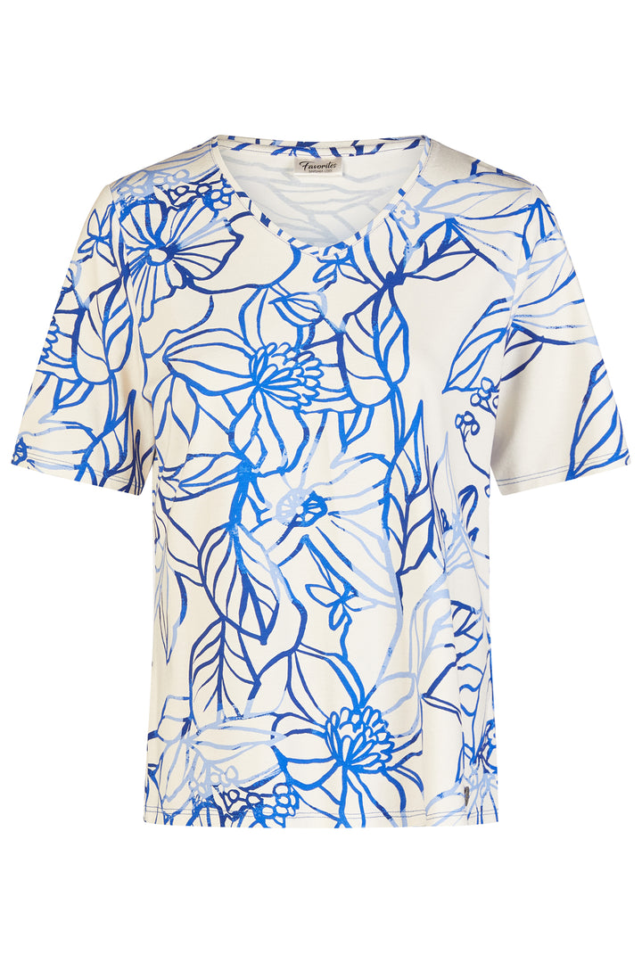 Barbara Lebek 57710062 Ocean Blue Flower Outline T-Shirt 771