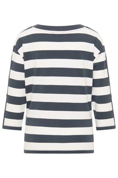 Barbara Lebek 77110032 Grey White Stripe Motif Top - Rouge Boutique
