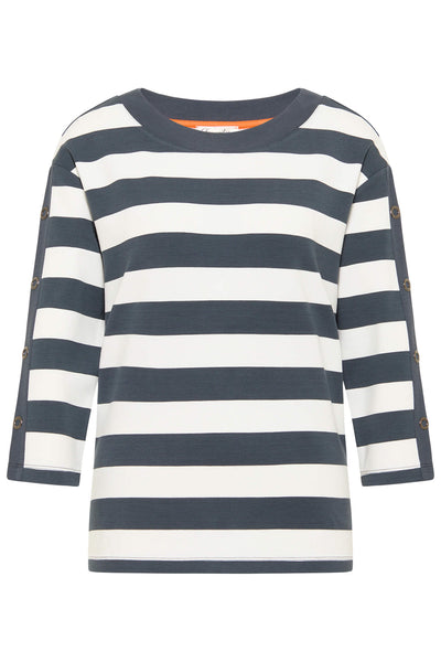 Barbara Lebek 77110032 Grey White Stripe Motif Top - Rouge Boutique