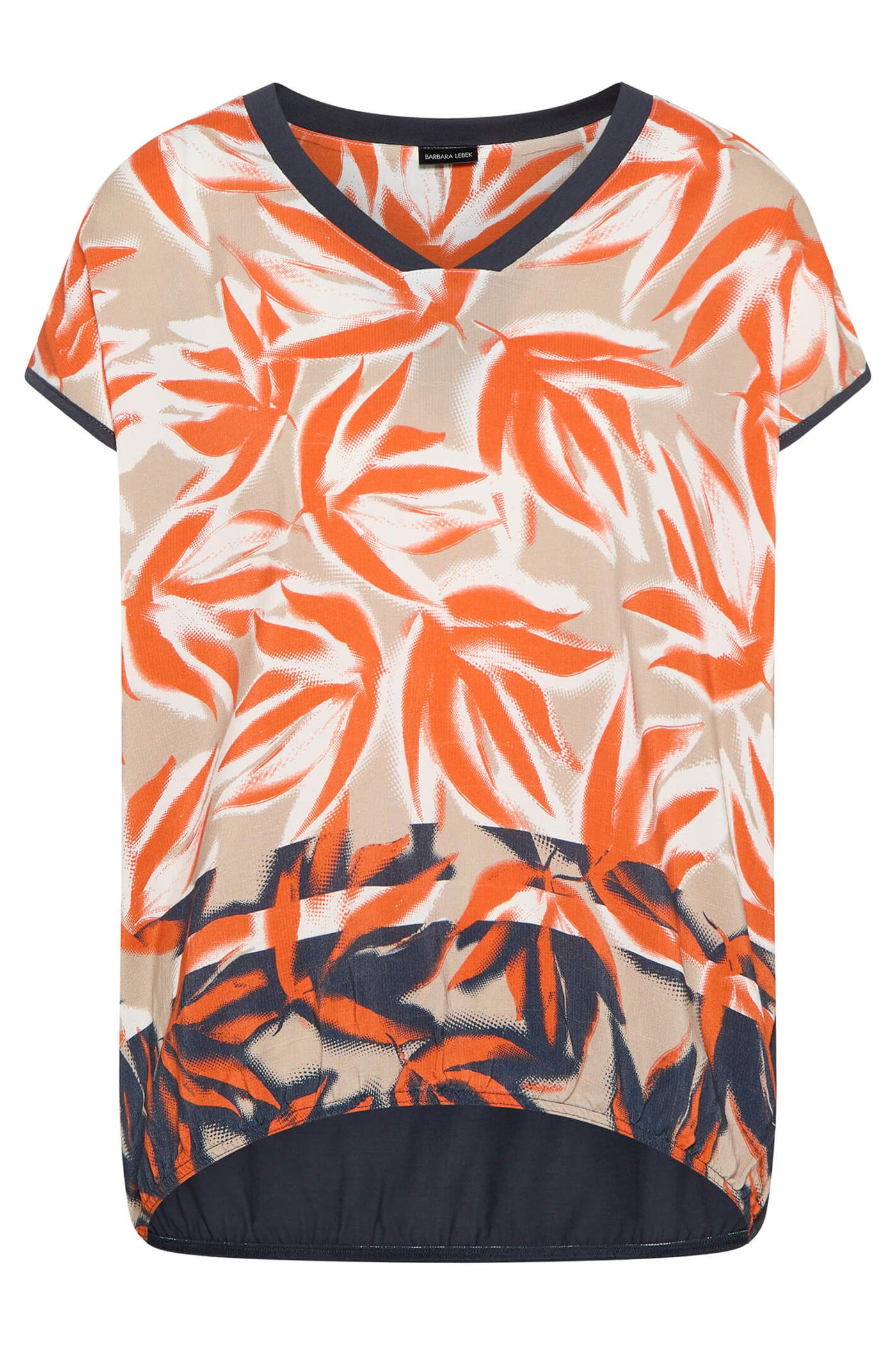 Barbara Lebek 77590032 Orange Leaf Print V-Neck Short Sleeve Top - Rouge Boutique