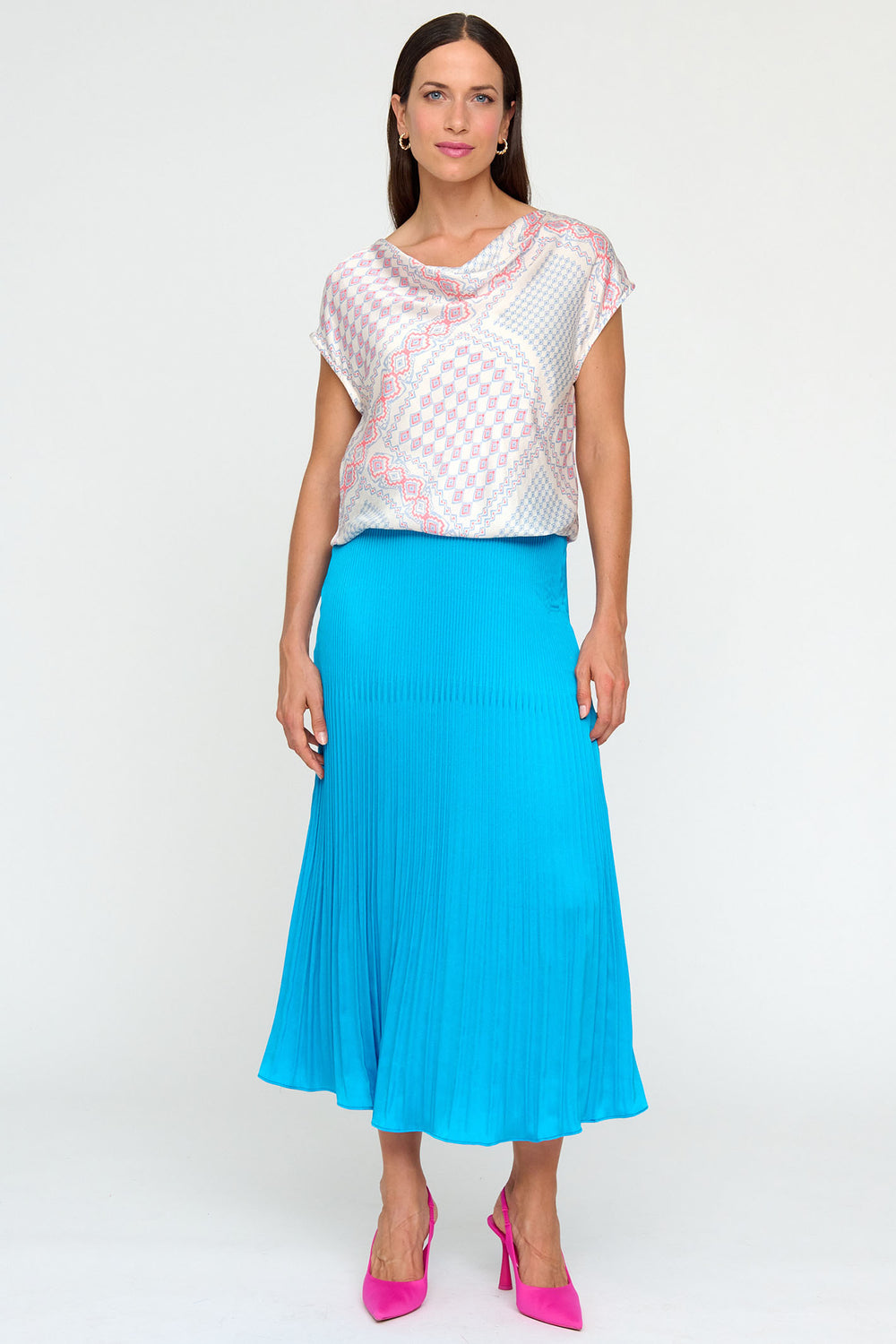 Bariloche Almibar Turquoise Blue Pleated Midi Skirt - Rouge Boutique Inverness