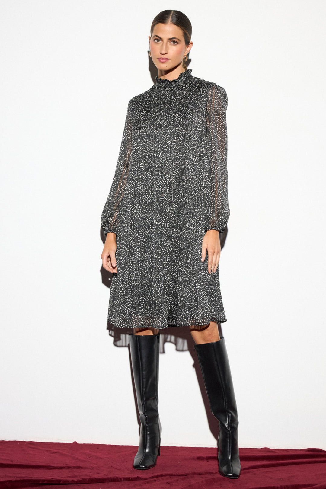 Bariloche Donato Black Star Print High Neck Dress, front