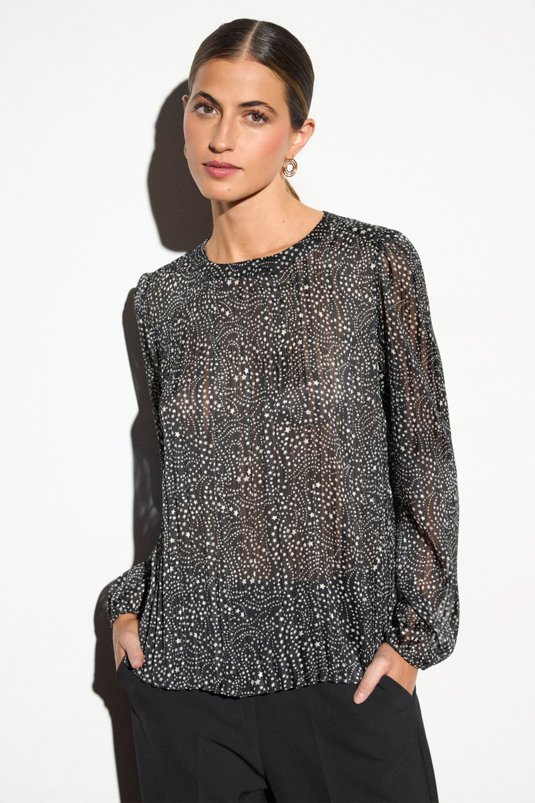 Bariloche Galax Black Star Print Top, front