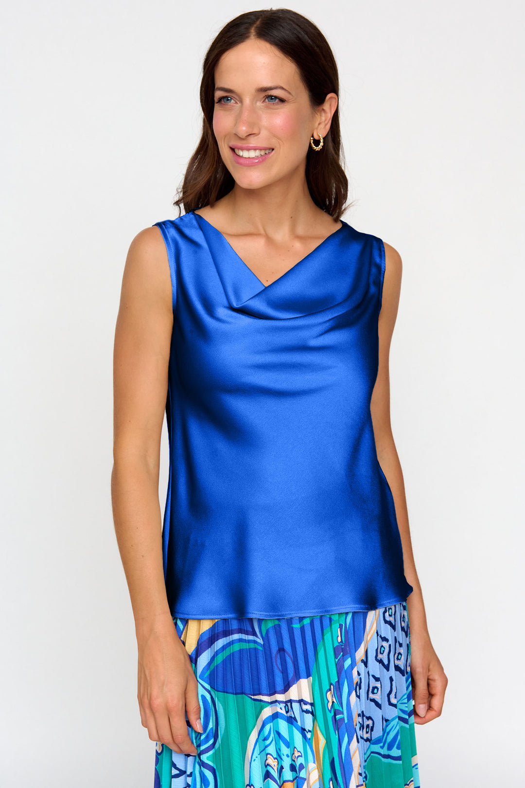 Bariloche Jerez Cobalt Blue Satin Cowl Neck Top - Rouge Boutique Inverness