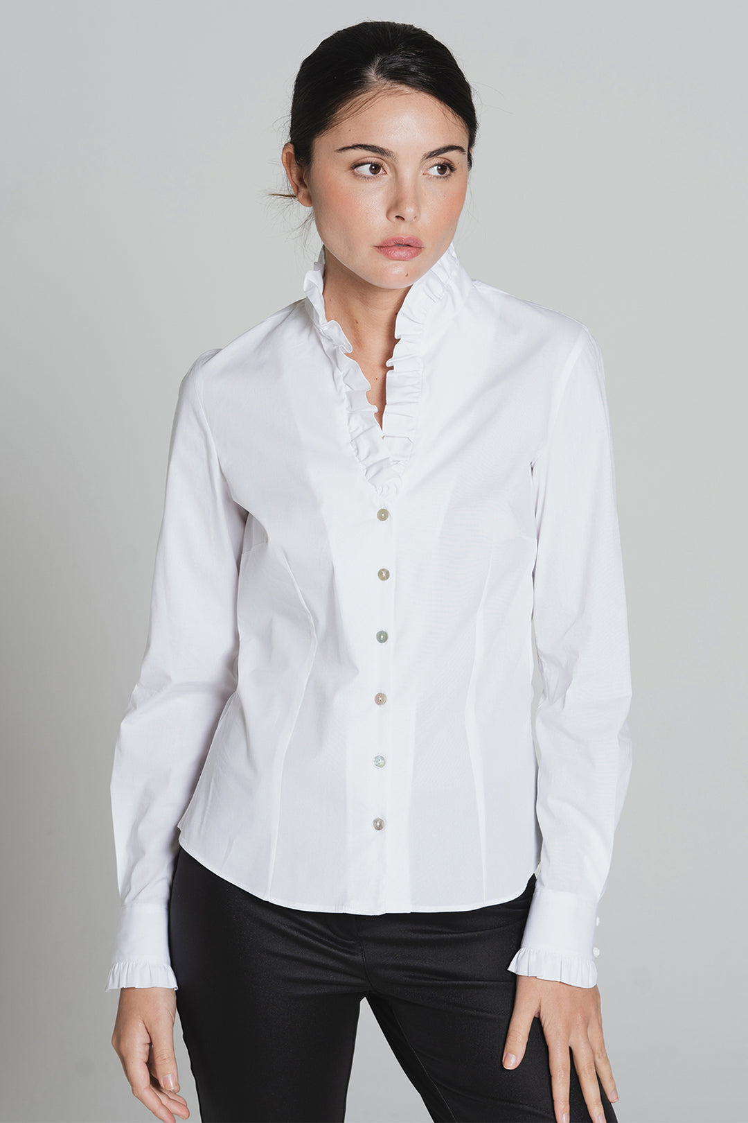 Bariloche Lucar226 White Ruffle Collar Shirt, front