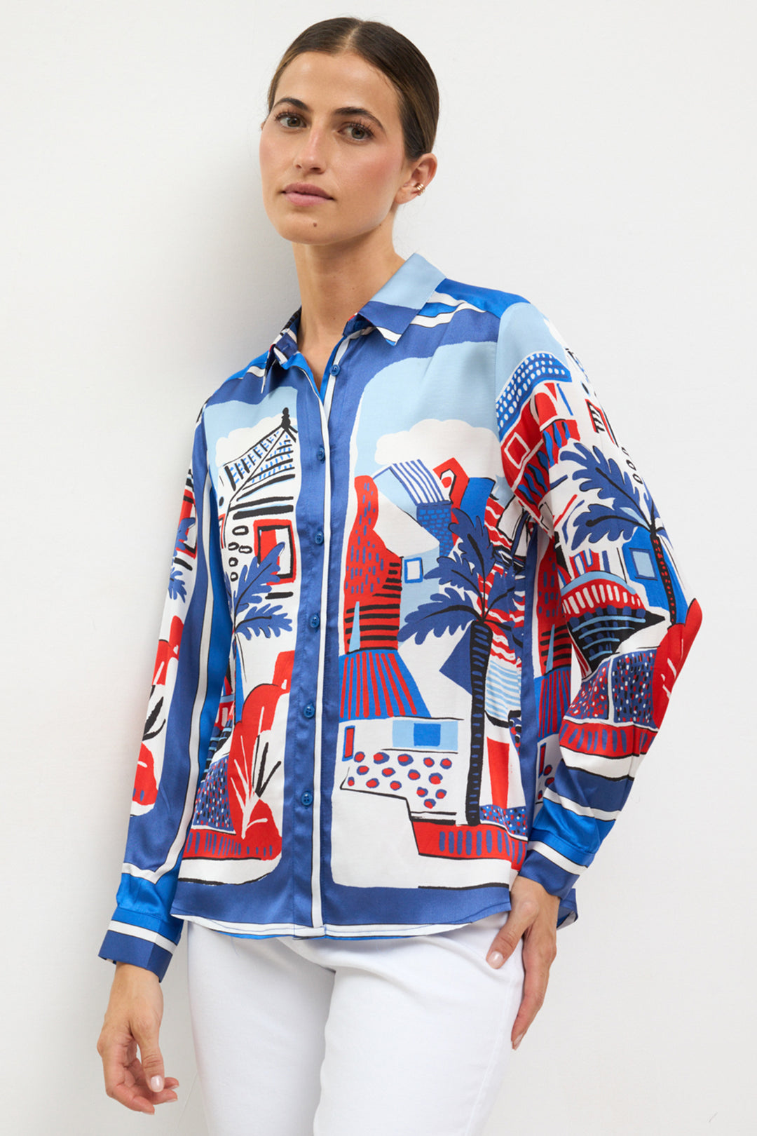 Bariloche Tagete Royal Blue Tropical Print Blouse