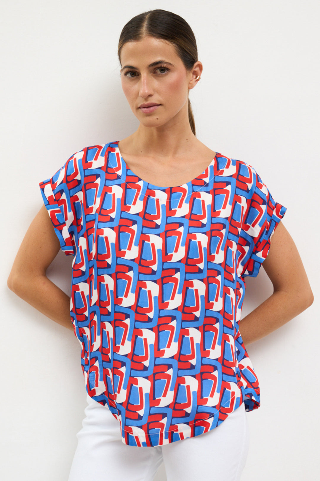 Bariloche Trevejo Royal Blue Geometric Print Short Sleeve Top