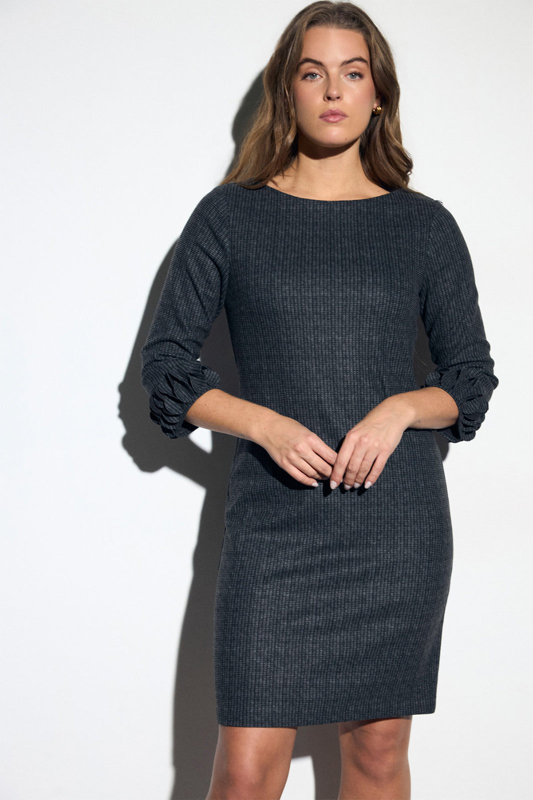 Bariloche Vila Charcoal Grey Petal Sleeve Dress, front