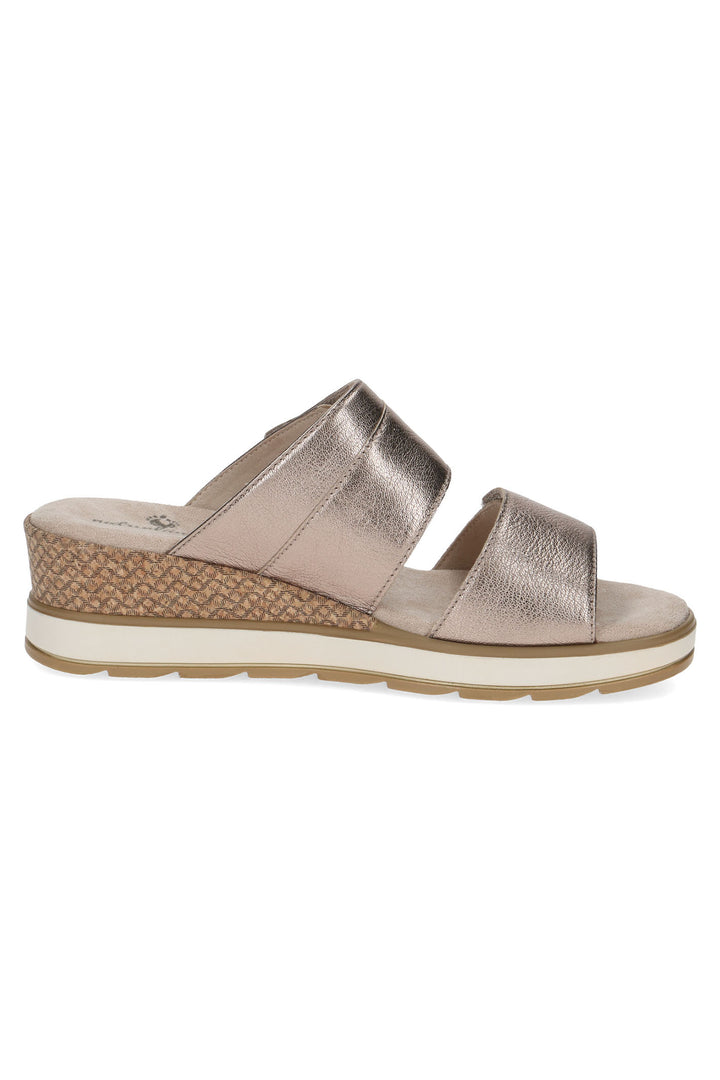 Caprice 9-27250-42 341 Taupe Metallic Memotion Wedge Sandals - Rouge Boutique Inverness